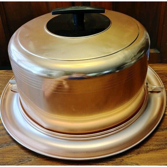 VTG 50s West Bend Rosey Copper Colored Metal locking Cake Carrier 14.5" dia. - Picture 6 of 16